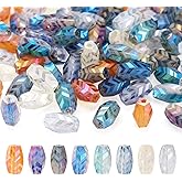 Craftdady 80Pcs Faceted Glass Oval Beads 8 Colors Barrel Crystal Beads Oval Charm Beads with Arrow Patterns for DIY Crafts Earrings Bracelets Jewelry Making Supplies
