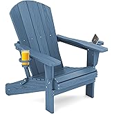 SERWALL Folding Adirondack Chair, HDPE Adirondack Chairs, Plastic Outdoor Chairs- Looks Exactly Like Real Wood- Navy