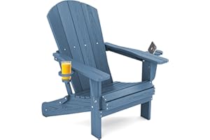 SERWALL Folding Adirondack Chair, HDPE Adirondack Chairs, Plastic Outdoor Chairs- Looks Exactly Like Real Wood- Navy