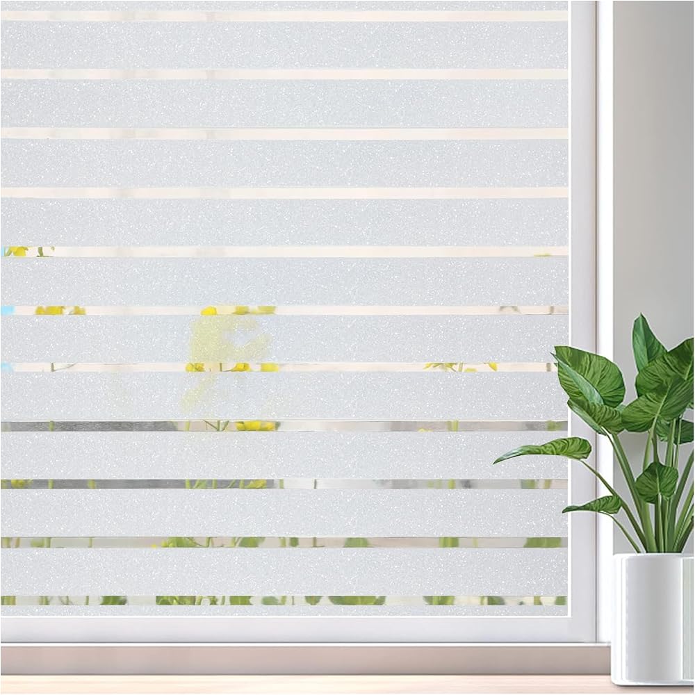 Lifetree Window Film Privacy Frosted Stripe 75x300cm Static Cling UV Protection