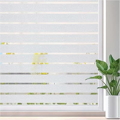 Lifetree Window Film Privacy Frosted Stripe 60x200cm No Glue UV Blocking