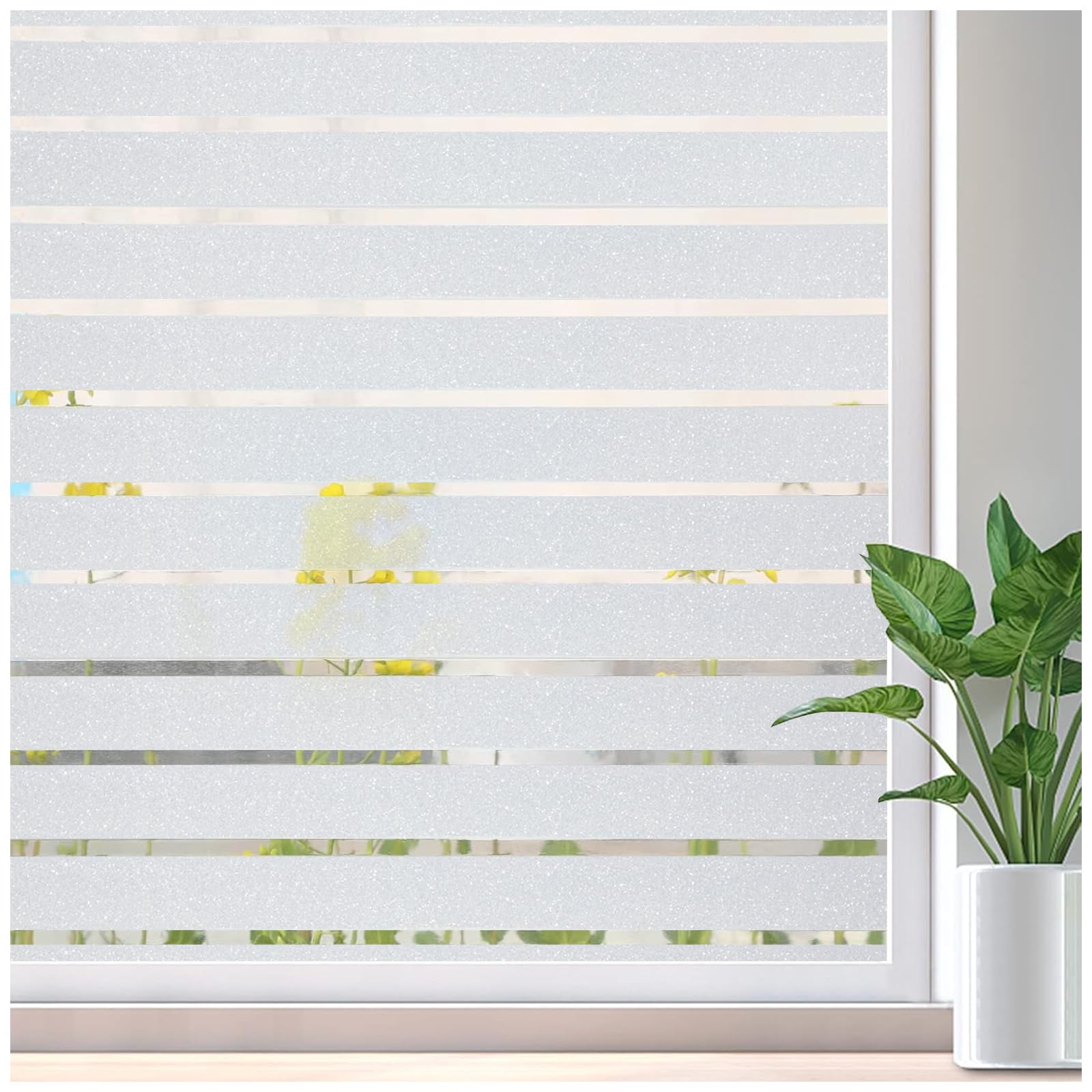 Lifetree Window Film Privacy for Glass Windows 44.5 x 200cm, Frosted Stripe Patterns Static Cling No Glue UV Protection Window Sticker Cover for Home Office