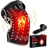 Cordless Red Light Therapy Knee Massager with Heat &amp; Massage, 660nm&amp; 850nm | 5 Brightness &amp; Heat Levels, Tri-chip LEDs, Pulse Mode, Cordless Controller Knee Wrap for Knee Elbow Shoulder, Black