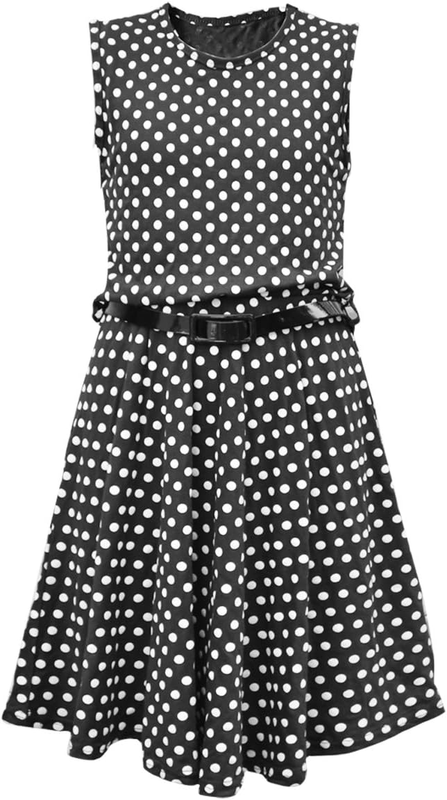 Miss Vanilla New Girls Kids Polka Dot Spot Skater Dresses with Free Patent Belt Age 7-13 Years