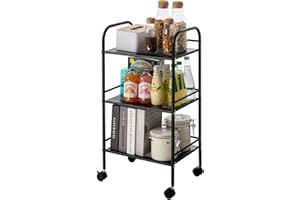 VEVOR 3-Tier Metal Rolling Cart, Heavy Duty Utility Cart with Lockable Wheels, Multi-Functional Storage Trolley with Handle for Office, Living Room, Kitchen, Movable Storage Organizer Shelves, Black
