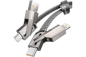 SHEZI 4-in-1 USB C Cable Lightning Cable 60W [Fast Charging & Data Sync] Flat Braided Multi iPad Charger Cord Combo Lightning/Type C/USB A Ports for iPhone 15/15 Pro/15 Plus/15 Pro Max, 5ft