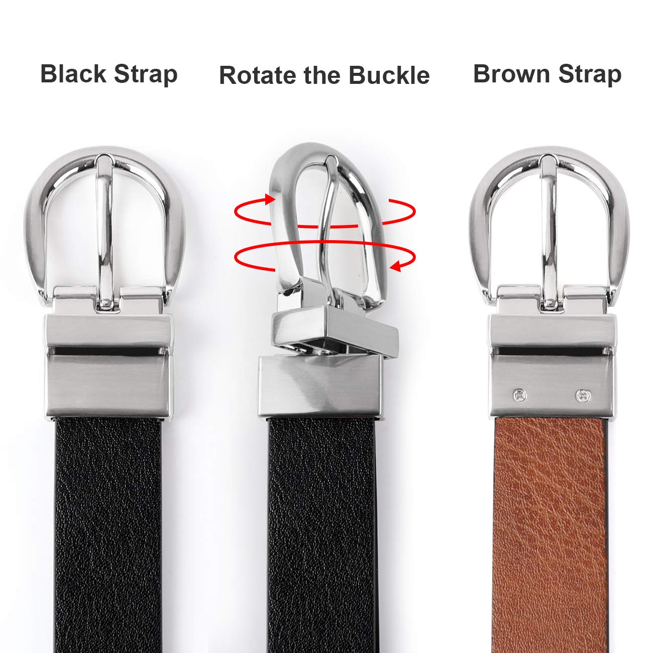 Kid Boy\'s Reversible Belt, JASGOOD kids Leather Casual Dress Belt for Jeans Pants with Alloy Buckle (Black/Brown,Pant Size 23-27 Inch)