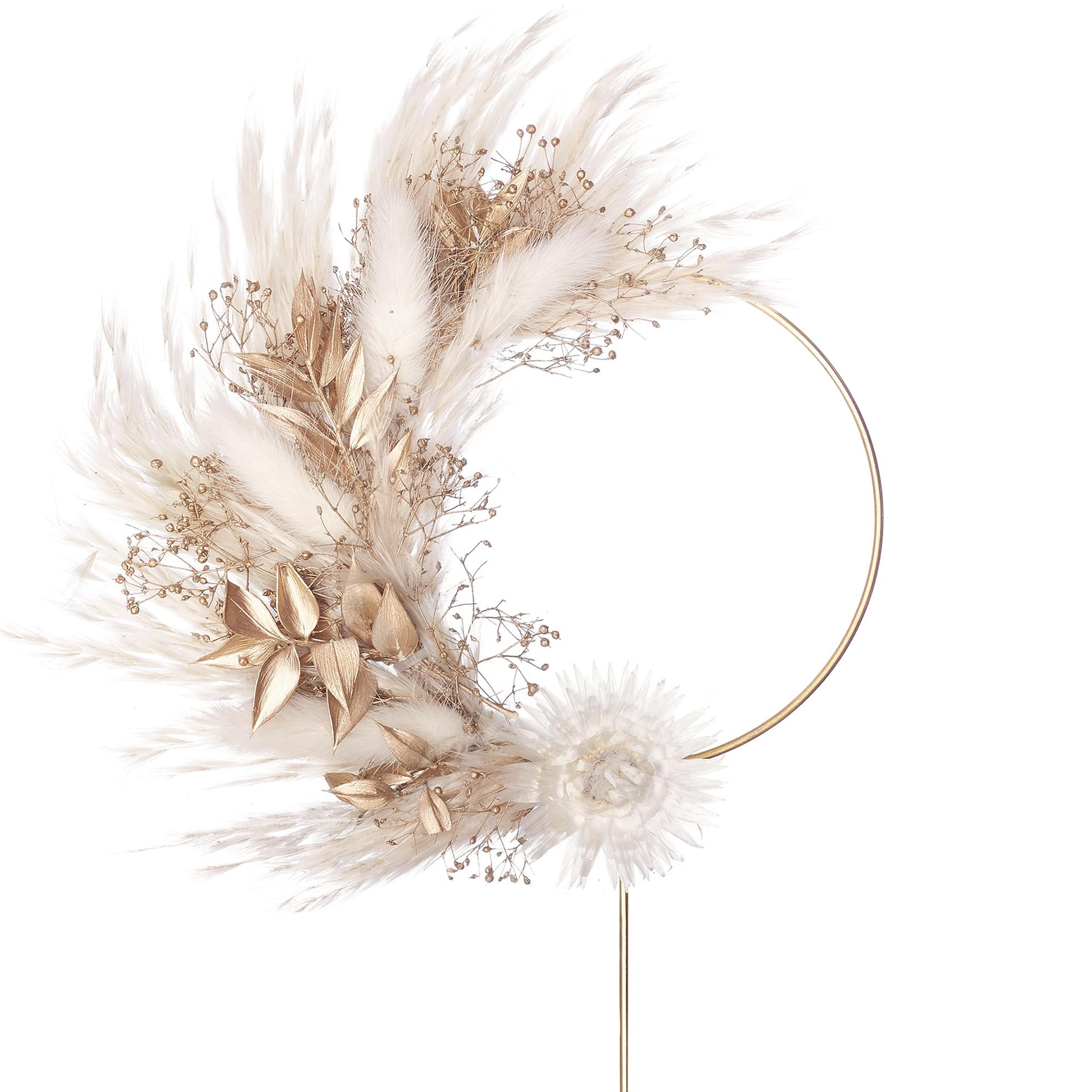 The Baked Studio - Boho Dried Flower Pampas Floral Ring Cake Topper For Cake Decorating With Pampas For Birthdays Baby Shower Christening & Wedding (Gold) โ image 1