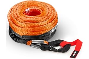 FieryRed Synthetic Winch Rope Cable Kit 3/8inch 100FT 26500lbs Winch Line Replacement with Forged Hook Protective Sleeve for 4WD Off-Road Vehicle SUV, Orange