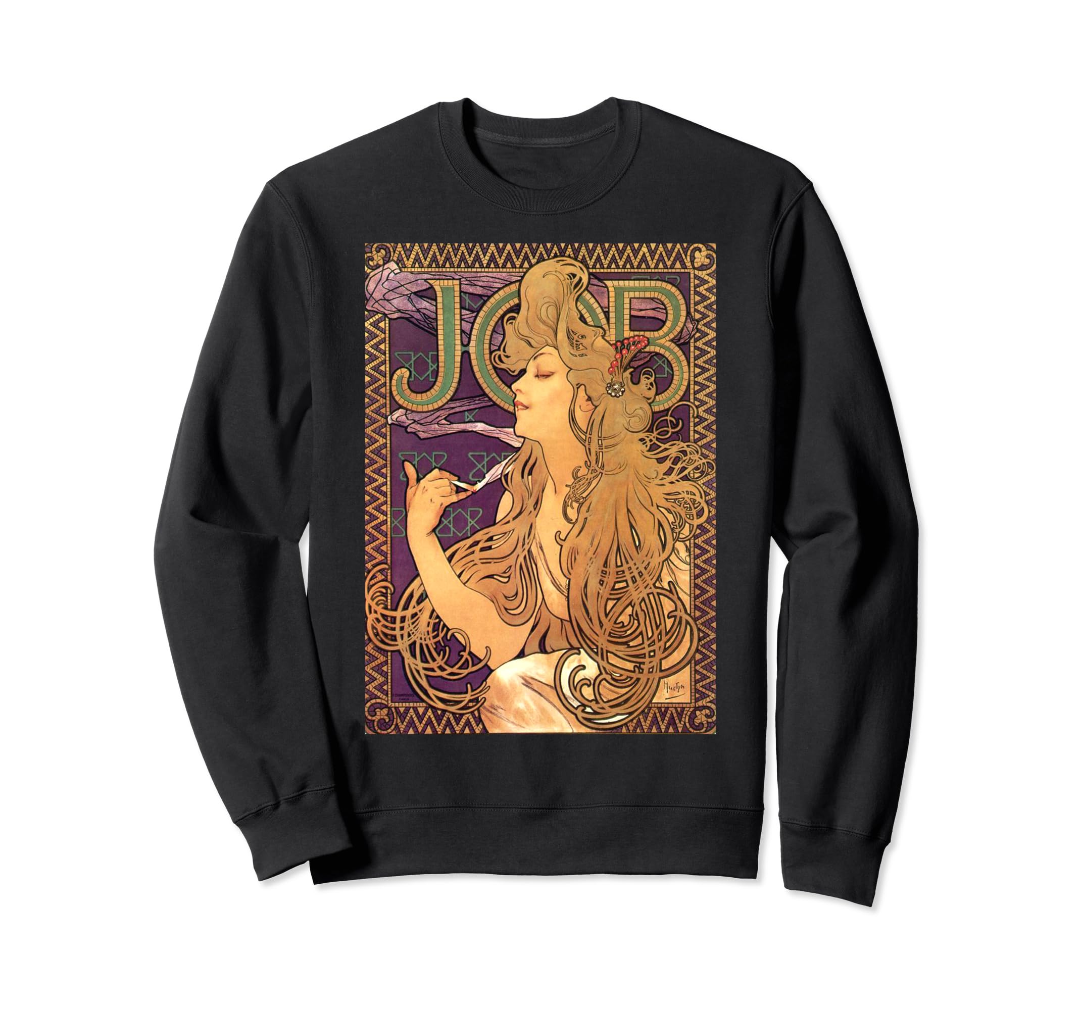 Nouveau Art Mucha Cigarette Ad Painting Young Woman Smoking Sweatshirt