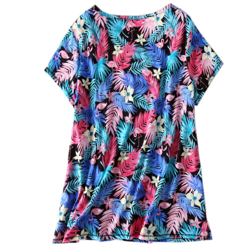 ENJOYNIGHT Women\'s Print Tee Sleepwear and Shorts Nightgown Pajama Set (Large, colorful Feather Set)