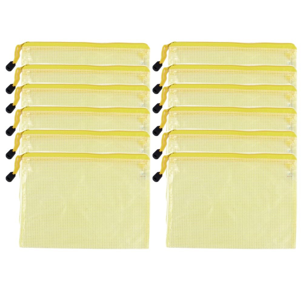 12 pieces PVC Wallet Zip A5 Document Folder PVC School Office Magazine File Document Wallet Pack Shirt Zippy Closure Folder Holder Bag A5-A5 yellow