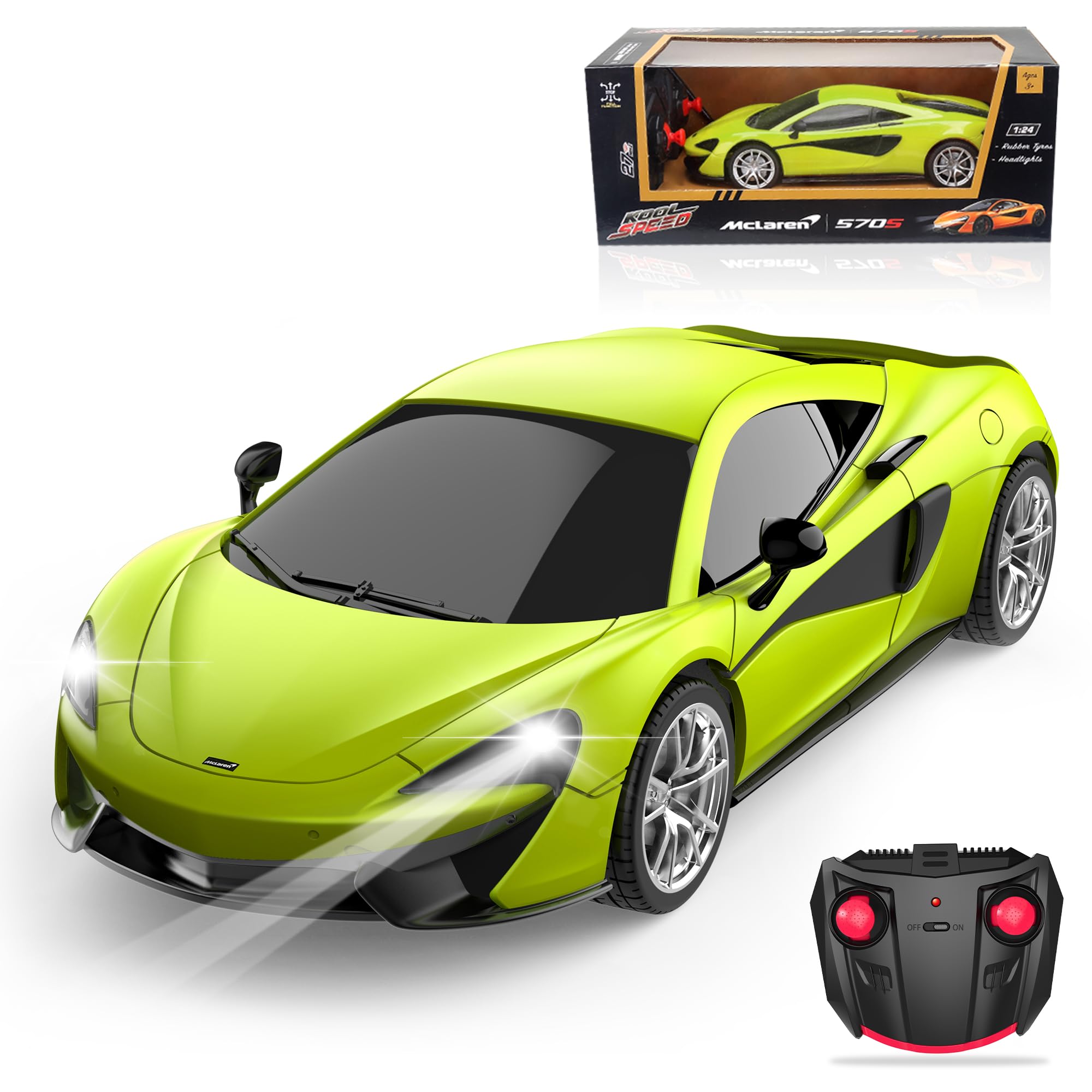 Kool Speed Remote Control Cars 1:24 McLaren 570S Officially Licensed RC Toy Car for Boys Birthday Gift - Green