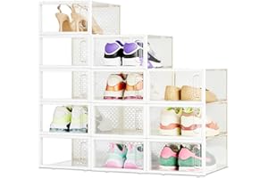�鶹�� Basics Stackable and Foldable Clear Shoe Storage Organizer Box, Small, Pack of 12