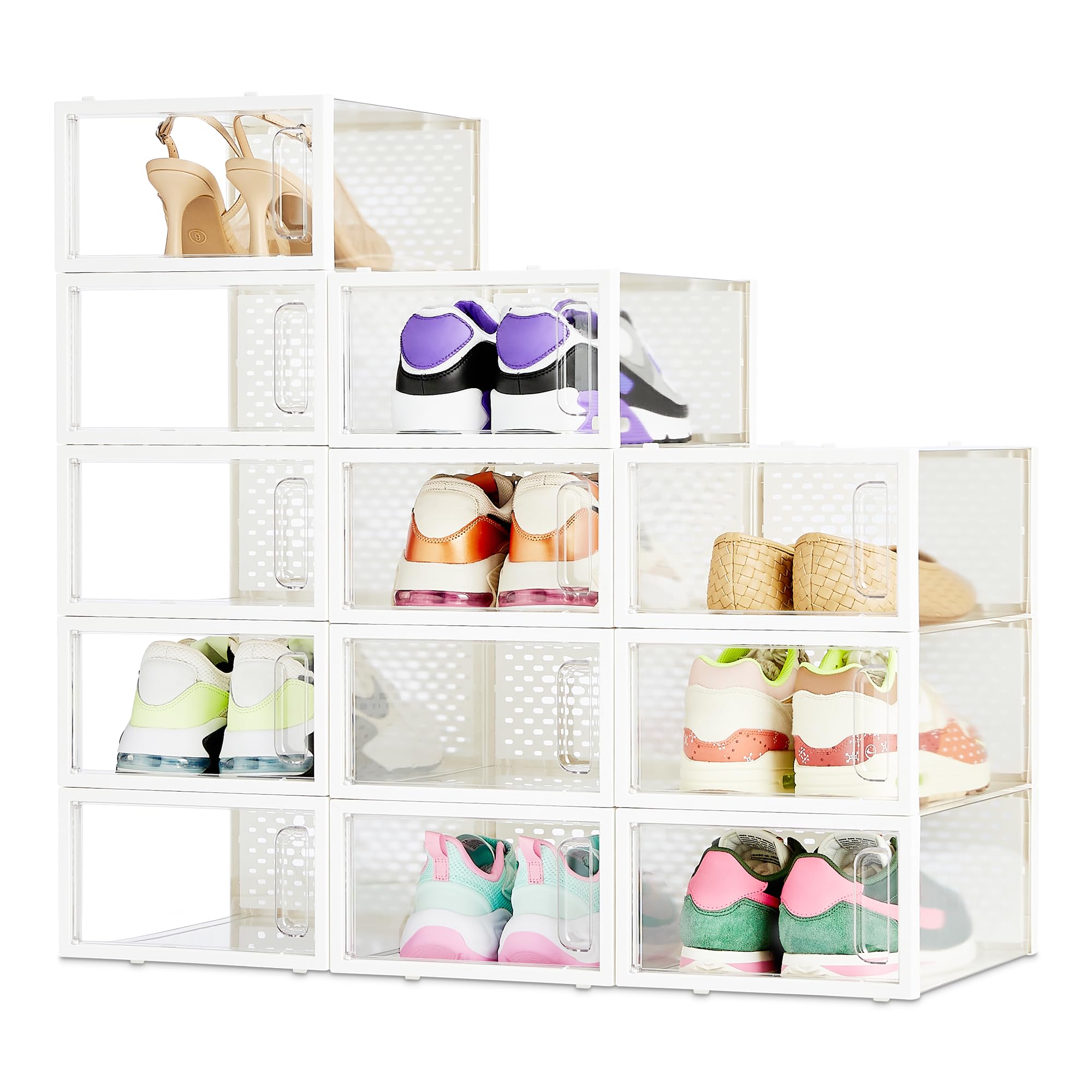 Photo 1 of Amazon Basics Stackable and Foldable Clear Shoe Storage Organizer Box, Small, Pack of 12