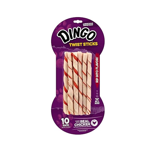 DINGO TWIST STICK RAWHIDE CHEWS, MADE WITH REAL CHICKEN, 10-COUNT