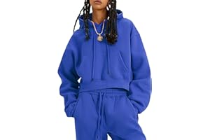 Kissonic Women's Fleece Jogger Sets 2 Pieces Sweatsuits Outfits Crop Top Hoodies Jogger Pants