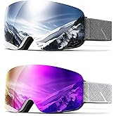 QALLY 2Pack Ski Goggles for Men Women Snow Goggles Anti fog Snowboard Goggles with 100% UV Protection