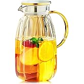 68OZ Glass Pitcher with Lid and Spout, Water Jug, 2000ml Carafe for Hot/Cold Water, Large Iced Tea Pitcher for Coffee, Juice and Homemade Beverage