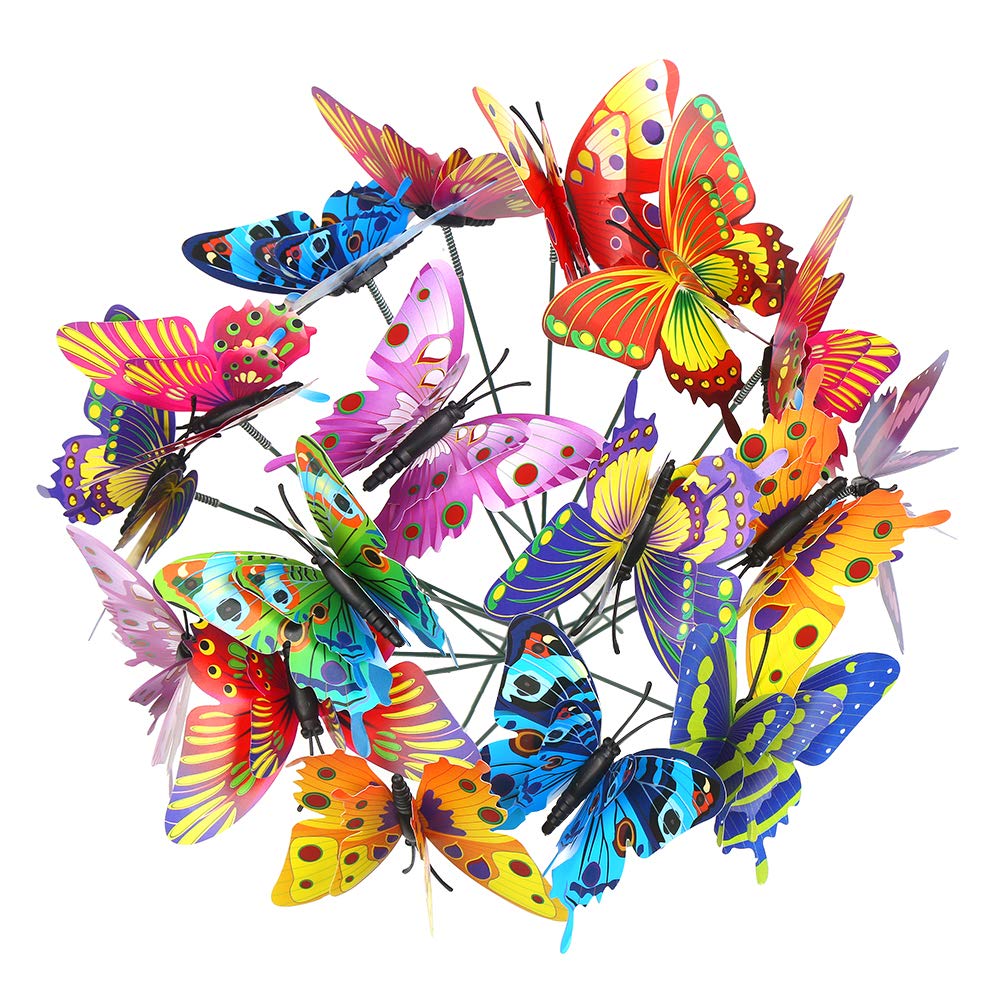 DERAYEE 24 Pieces Garden Butterflies Stakes Double-deck Butterflies Ornaments for Yard Patio Party Halloween Christmas Decorations