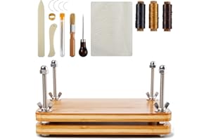 SYOSOF Book Press, Book Binding Press with 19Pcs Book Binding Kits, Portable Handmade Book Binding Starter Tools Set with Bone Folder, Awl, Large Eye Needles and Wax Thread for DIY, 11.8x7.8 Inch