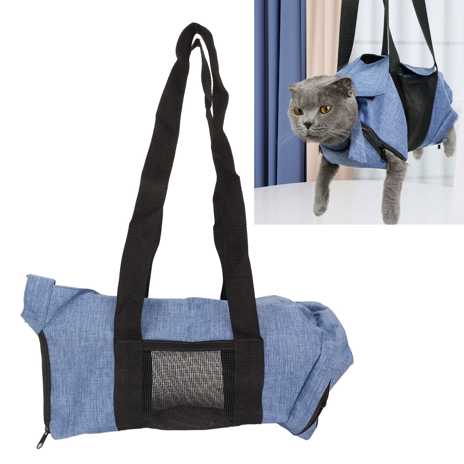 Cat Grooming Carry Bag Pet Grooming Hammock Harness Adjustable Neck Circumference Breathable Foldable Portable Pet Bathing Bag for Nail Trimming