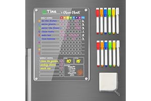 PigPotParty Magnetic Acrylic Chore Chart for Kids, 12"x 16" Responsibility Chore Chart for Fridge, 1Pcs Weekly Dry Erase Board for Kids Teens Adults, Includes 12 Markers/Towel