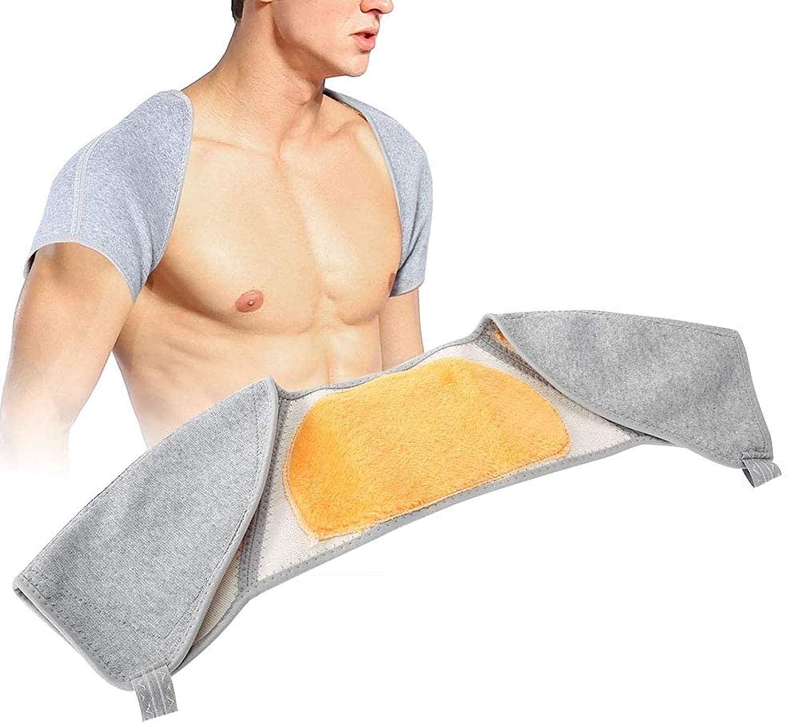Shoulder Brace, Bamboo Carbon Gold Fleece Winter Warm Pain Relief Protective Brace Double Shoulder Support Shoulder Brace Compression Shoulder Belt for Women and Men(M)
