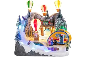 Bdor Christmas Village Lighted Decoration Musical Animated Display Christmas Collectible Ballon House Battery Operated Resin Indoor Decor