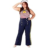 Women's Plus Size Perfect Pin Up Sailor Costume - Tank Top, Pants with Gold Trim, and Hat