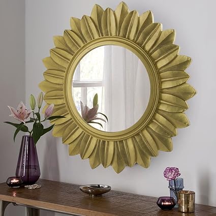 Homesake Sunburst Decorative Wooden Handcarved Wall Mirror, Royal Gold