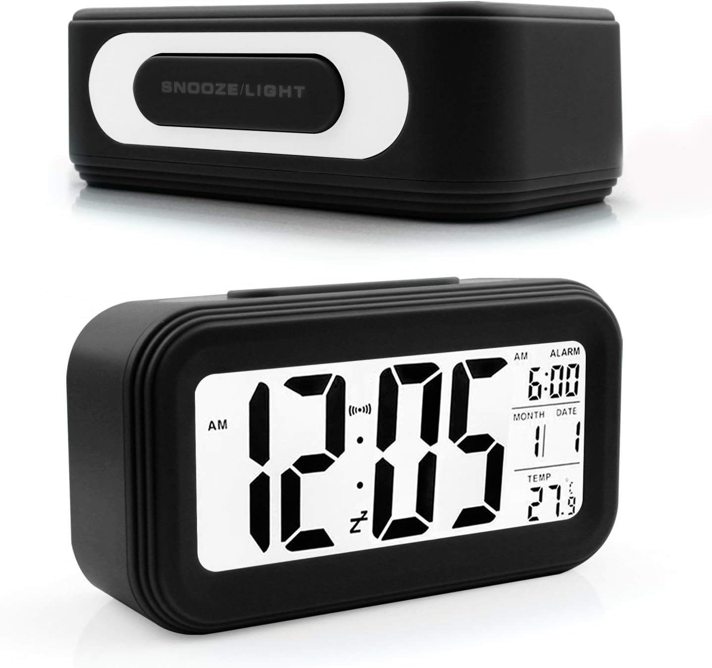 Battery Operated Digital LCD Alarm Clock Automatic Night Glow With