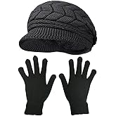 HINDAWI Winter Hats Gloves for Women Knit Warm Snow Ski Outdoor Caps Touch Screen Mittens