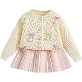 JiAmy Girls Cardigan Skirt Sets Toddler Knit Sweater and Skirt 2 Piece Winter Fall Outfit 1T-8Y