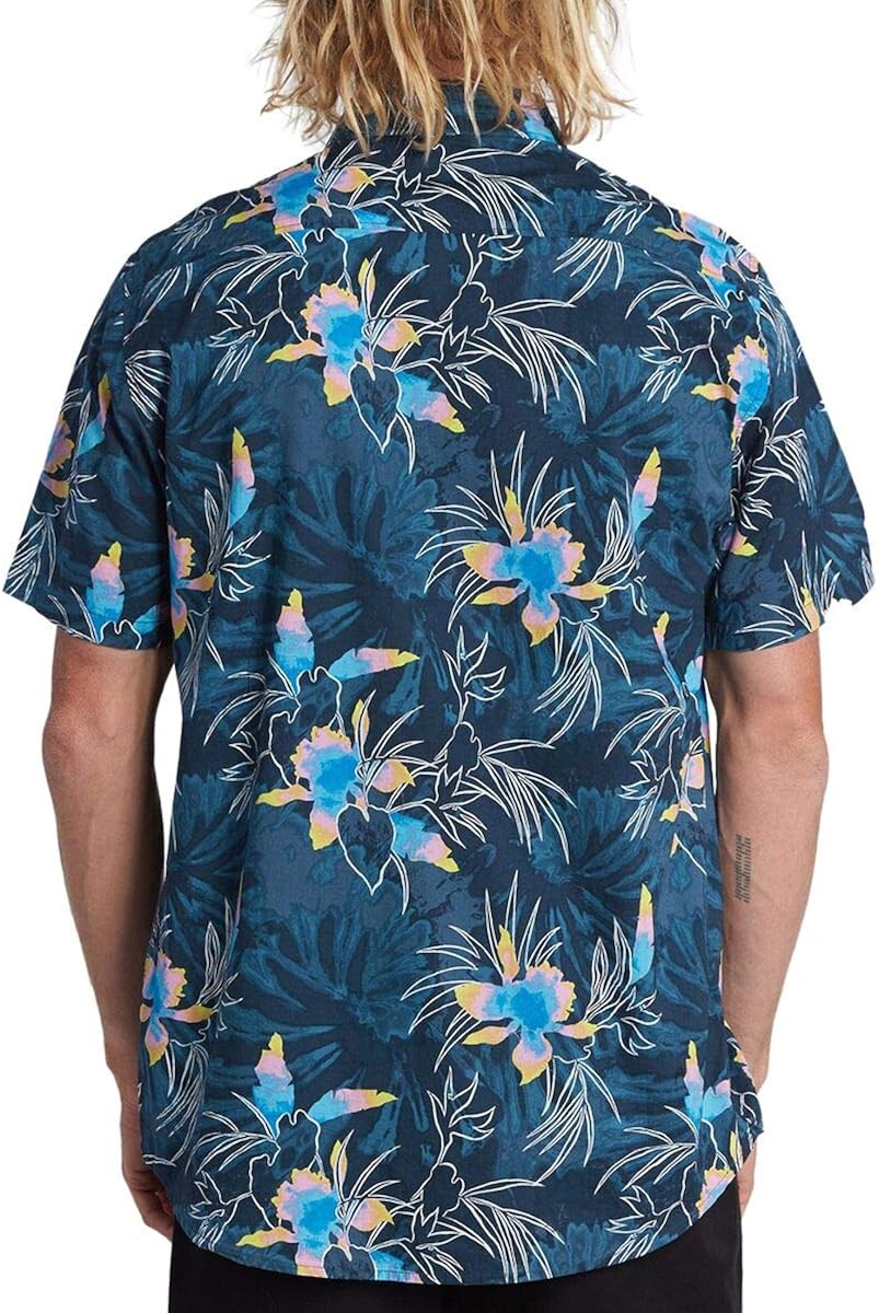 Billabong Men's Sundays Woven Floral and Small Scale Printed Pattern Short Sleeve Shirt: Clothing