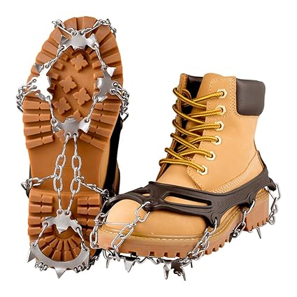 Plemo Steigeisen, Spikes für Schuhe Grödel Steigeisen mit 18 Zähne Eisspikes Schuhkrallen Silikon Schneeketten für Schuhe/Sti