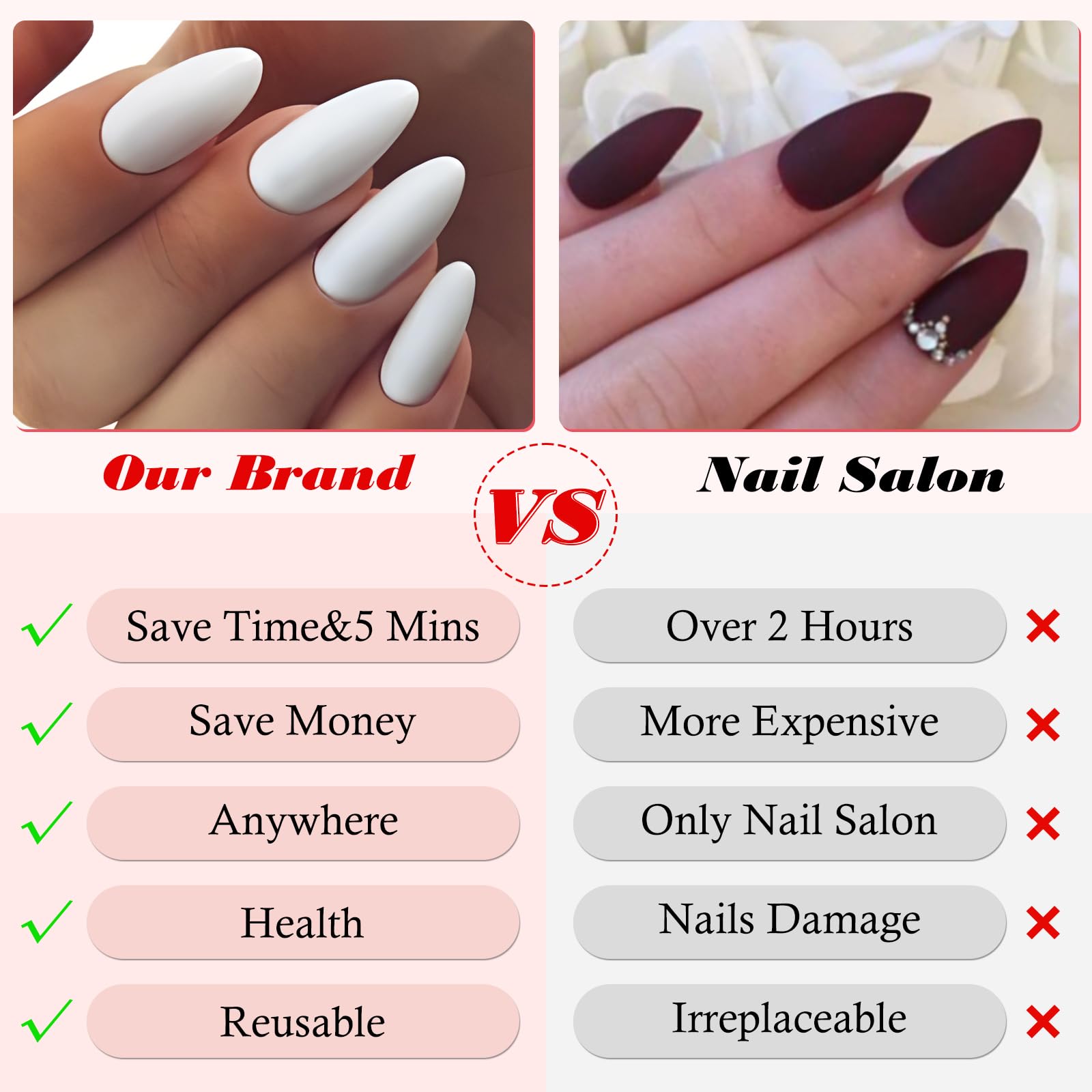 LoveOurHome 240pc Short Almond White Press on Nails Colored Fake Nail Tips Full Cover Artificial Fingernail French Stiletto Manicure with Adhesive Tabs for Women Girls Kids - Image 4