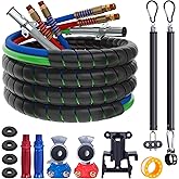 CheeMuii 15FT Semi Truck Air Lines Kit 3-in-1 Air Hoses for Truck Trailer | 100% Copper 7 Way Trailer Cord &amp; Red&amp;Blue Air Hoses Kit &amp; Gladhands Handles Holder &amp; 2Pcs Tender Spring Kit Semi Air Line Set