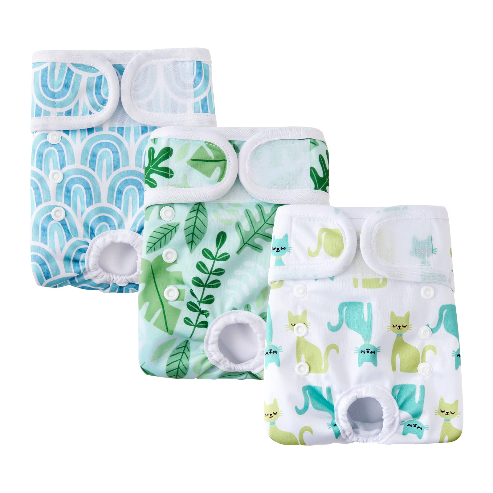 Demigreat Female Dog Heat Pants Pack of 3 S, Highly Absorbent and Sanitary Towels Dog Nappies for Female Dogs, Adjustable Size - Green Leaves