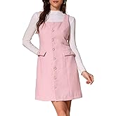 Allegra K Tweed Dress for Women's Sleeveless Square Neck Button Up A-Line Pinafore Overall Dresses