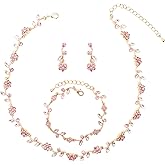 QYJ Elegant Bridal Wedding Austrian Crystal Flower Choker Necklace Dangle Earrings Bracelet Jewelry Set for Women Prom Party