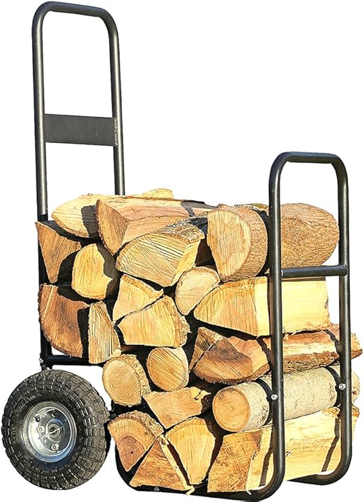 Firewood Cart with Wheels 14 Gauge Heavy Duty Tubular Steel Rolling Firewood Cart