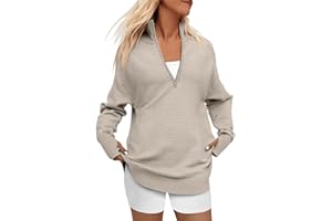 ANRABESS Women's 2023 Trendy Long Sleeve Half Zip V Neck Collared Casual Oversized Ribbed Knit Pullover Sweater Thumb Hole