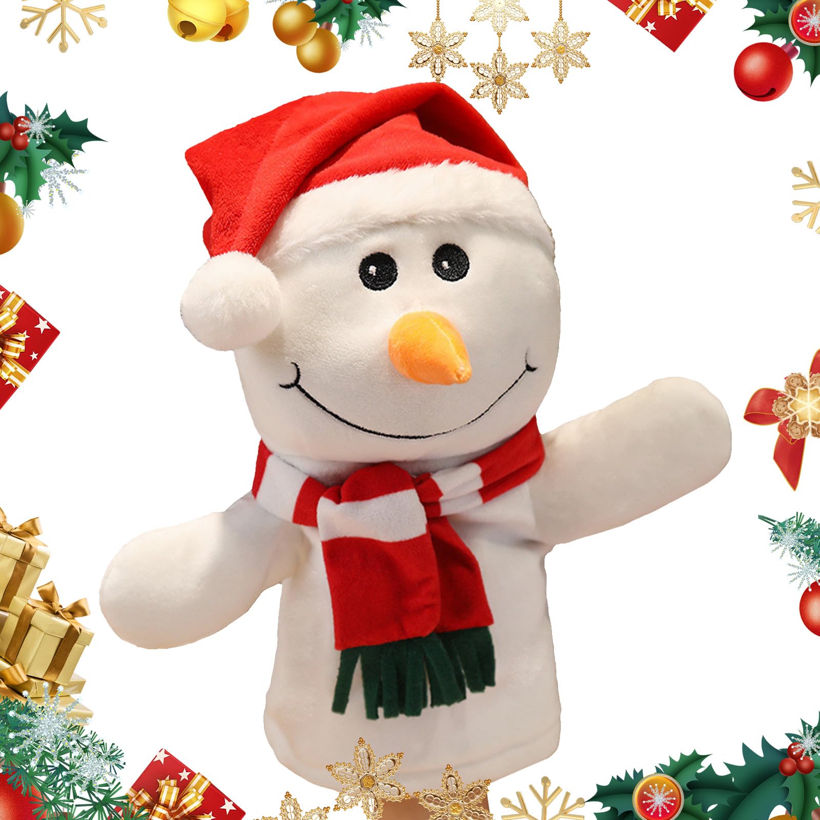 PLUSHCEWT Christmas Hand Puppets Santa Snowman Reindeer Hand Puppets Toys for Kids Xmas Plush Doll Soft Toy with Movable Open Mouth for Storytelling Teaching Role Play Interactive Performance (C)