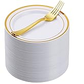 Goodluck 240PCS 7" Gold Dessert Plastic Plates with 7.4" Forks, Gold Appetizer Plates for 120 Guests, Including 120 Disposable Cake Plastic Plates and 120 Forks for Wedding/Birthday/Christmas Party
