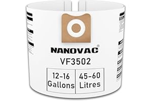 NANOVAC 5 Pack Fits Ridgid Shop Vac Bags 12-16 Gallon - VF3502 High Efficiency Filter 23743 For Rigid Vacs