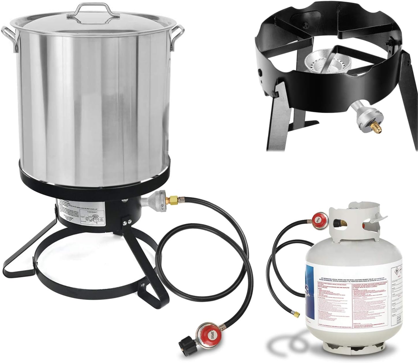 WADEO High Pressure Cast-Iron Round Burner Head, Propane Burner Head with 4FT 20 PSI Adjustable High Pressure Propane Regulator with Hose and Brass Fitting : Garden & Outdoor