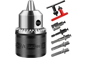3-16mm Drill Chuck Adapter 1/2-20UNF, Hakkin Capacity Drill Chuck with SDS-Plus Shank 1/4" Hex Shank 1/2" Socket Square Hex Handle Adapter for Impact Driver/Electric Drill/Hammer Drill, 16mm