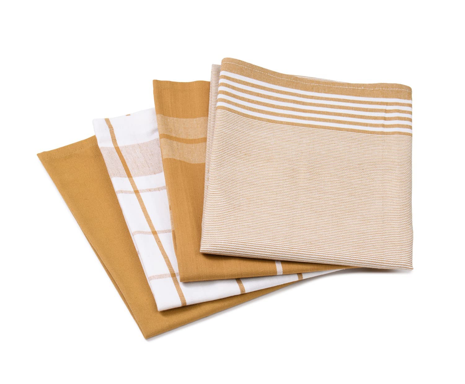 Gözze - Set of 4 Tea Towels, 100% Jacquard Cotton, High Weight Material (200 g/m²), 50 x 70 cm - Mustard