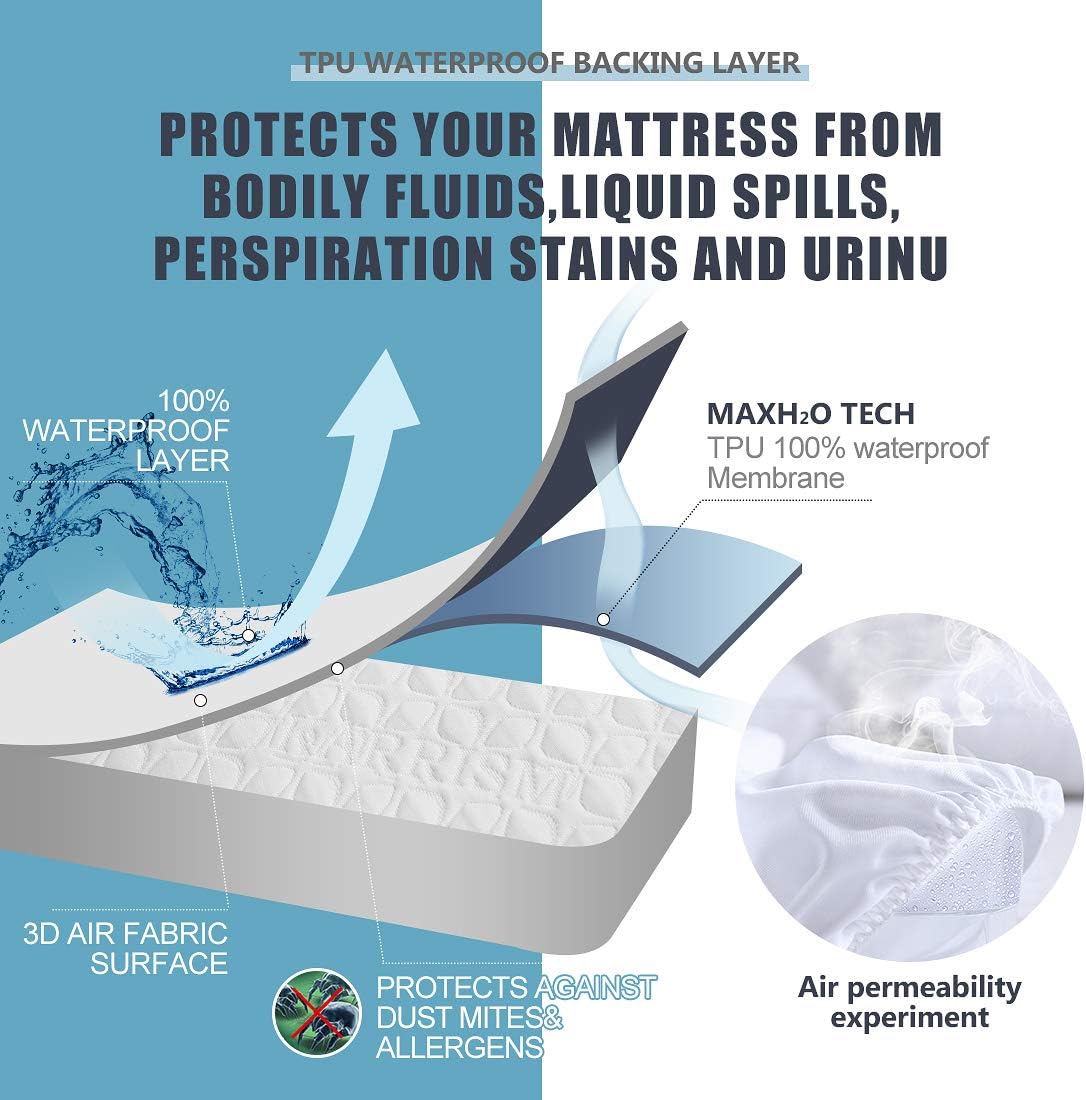 KARRISM Queen 100% Waterproof Mattress Protector, Breathable & Noiseless Mattress Pad Cover, 3D Air Fabric,Fitted 8-21 Inch Deep Pocket,Vinyl Free : Home & Kitchen